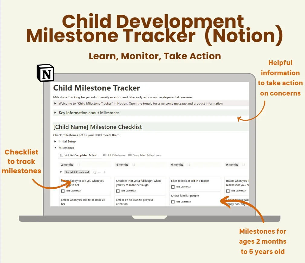 Child Milestone Checklist (GSheet/Notion)